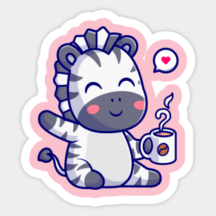 Cute Zebra Drink Coffee Cartoon Sticker